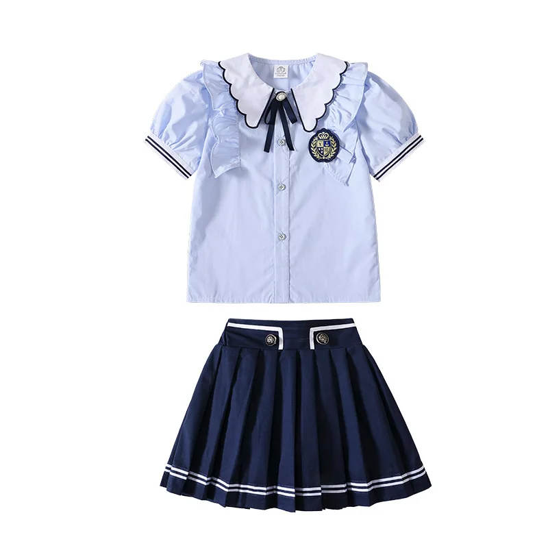 Boys-British-Shirt-Tie-Shorts-Girls-Peter-Pan-Collar-Blouse-Skirts-Kids-Toddler-Cute-Clothes-Sets-5
